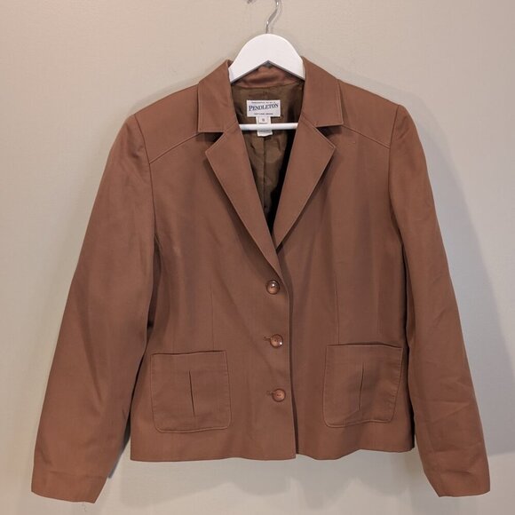 Pendleton Blazer Brown Silk Cotton Blend Brown Boxy Suit Separate - Size 12 - Picture 1 of 9